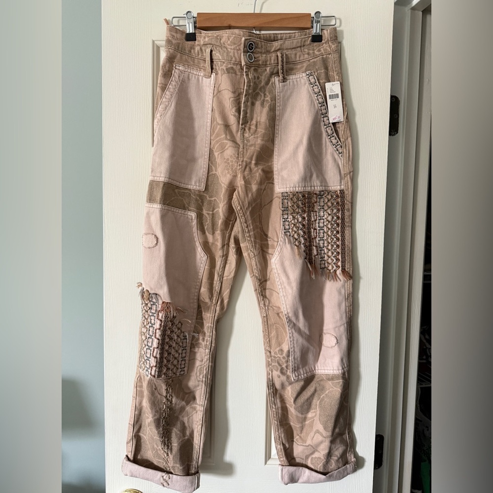 Pilcro Patchwork Cargo Pants in Beige and Brown